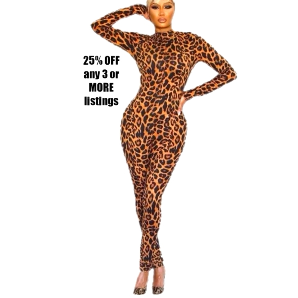Cheetah Leopard Print Bodysuit Size L / XL Wild Cat Animal Stretch Catsuit Kitty